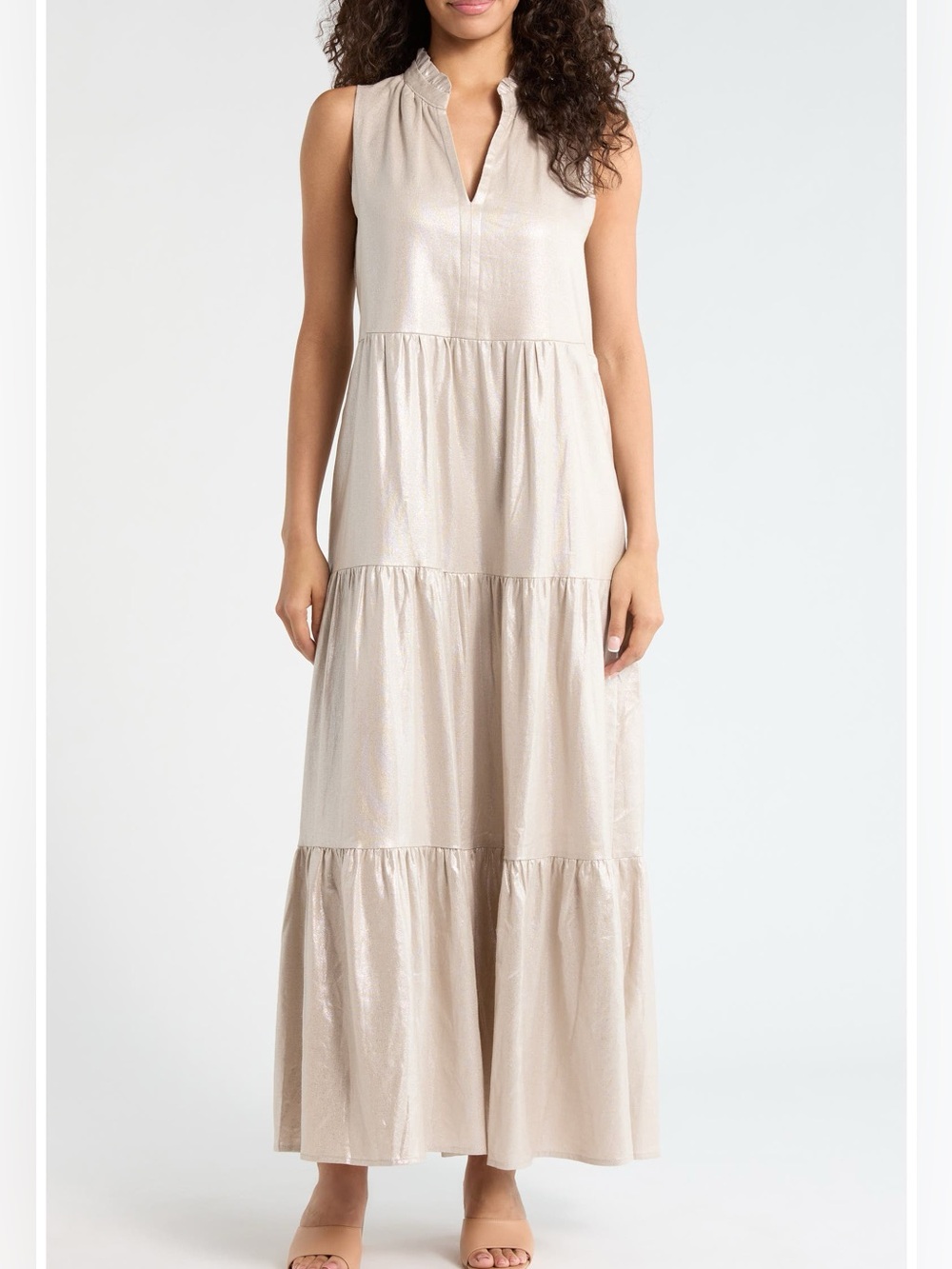 Vince Camuto Ruffle Sleeveless Tiered Linen Maxi Dress